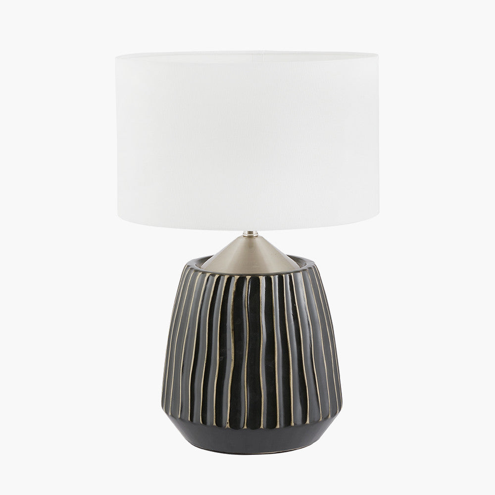 Artemis Black Textured Ceramic & Brushed Silver Table Lamp